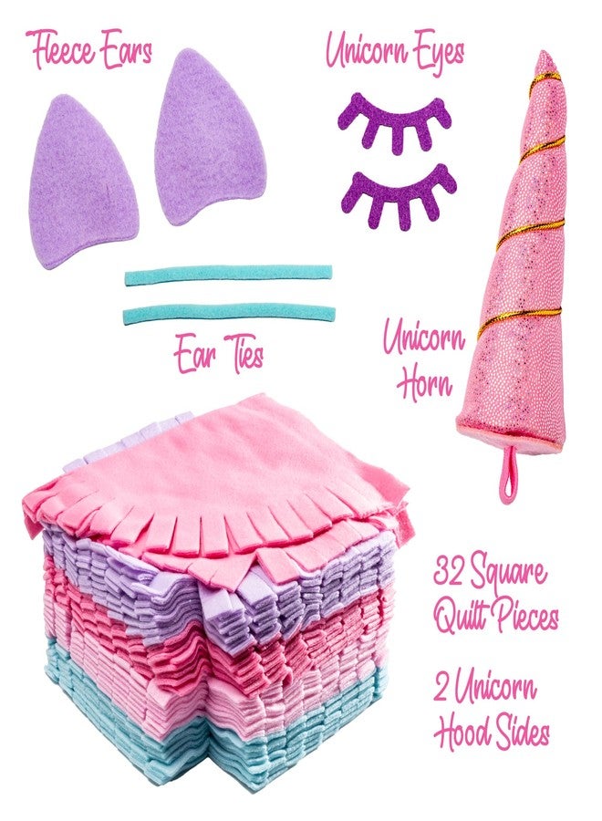 GirlZone Unicorn Snuggles No Sew Quilt Kit - DIY Tie Blanket Kit with 32 Colorful Quilt Pieces & Unicorn Hood Material to Create Your Blanket - Fleece Tie Knot Blanket Kit - No Sew Fleece Blanket Kit - Image 4