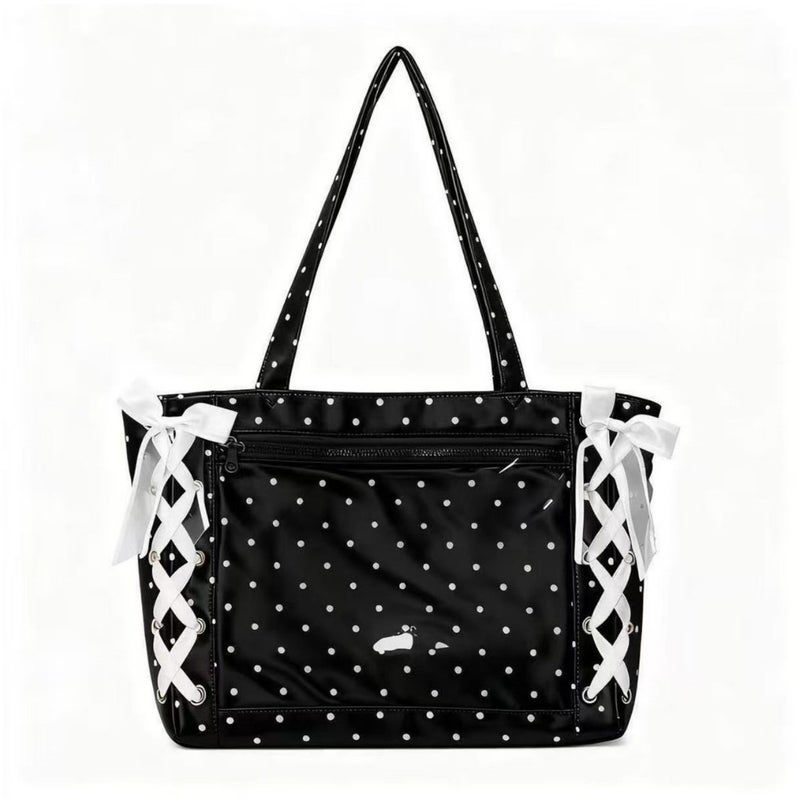 Cute Polka Dot Large Capacity Canvas Shoulder Bag for Women - Image 3