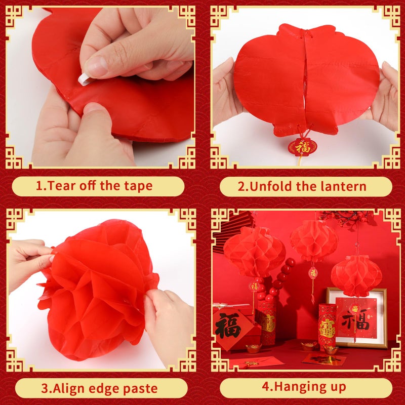 AUGSUN 30Pcs Chinese Red Paper Lanterns, New Year Lantern Hanging Chinese Paper Lanterns for Lunar Snake New Year Spring Festival Wedding Celebration (25cm/9.8inch) - Image 3