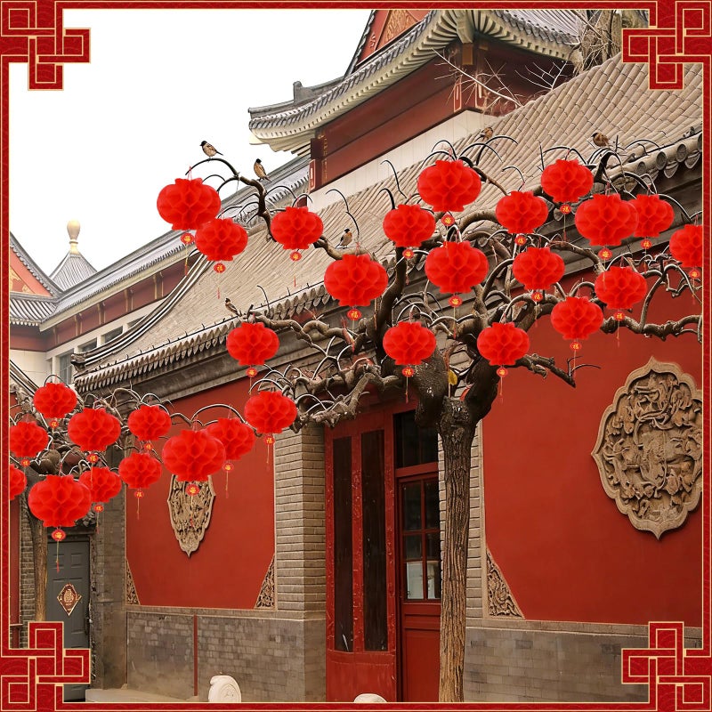 AUGSUN 30Pcs Chinese Red Paper Lanterns, New Year Lantern Hanging Chinese Paper Lanterns for Lunar Snake New Year Spring Festival Wedding Celebration (25cm/9.8inch) - Image 4