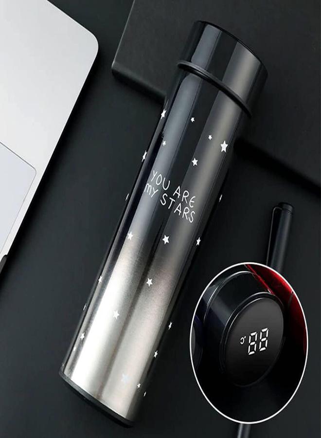 Stainless Steel Vacuum Flask Thermos with LCD Touch Temperature Display and Strainer - Blac/Silver  - Image 2