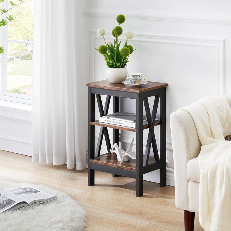 Priti Modern End Side Tables Nightstand with 3Layer Storage Shelf for Small Spaces Living Room Bedroom Farmhouse Easy Assembly Brown Pack of 2 - Image 2