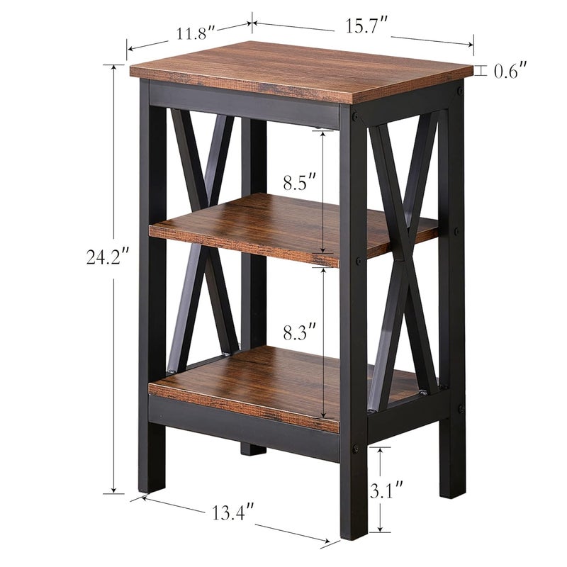 Priti Modern End Side Tables Nightstand with 3Layer Storage Shelf for Small Spaces Living Room Bedroom Farmhouse Easy Assembly Brown Pack of 2 - Image 3