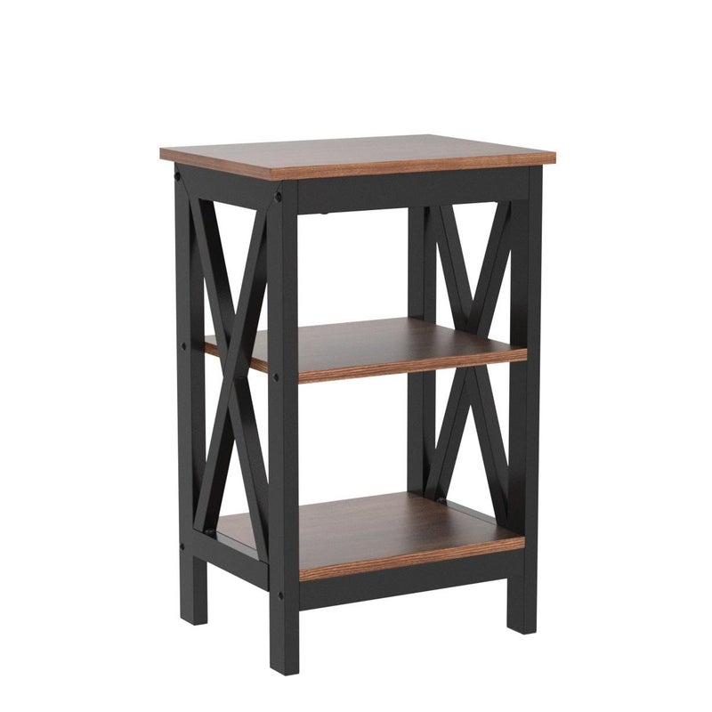Priti Modern End Side Tables Nightstand with 3Layer Storage Shelf for Small Spaces Living Room Bedroom Farmhouse Easy Assembly Brown Pack of 2 - Image 5