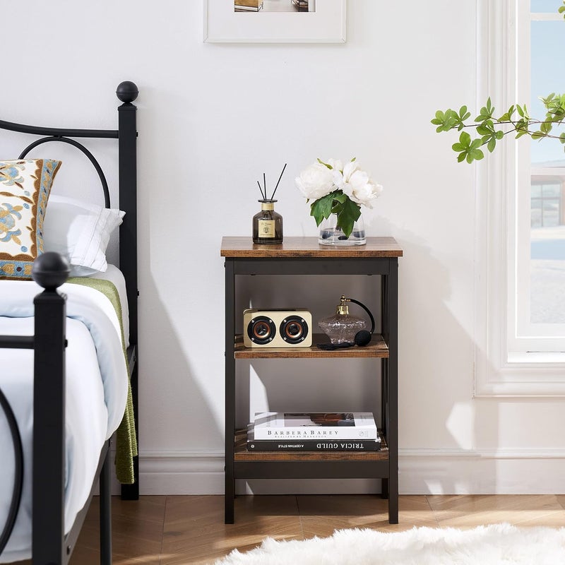 Priti Modern End Side Tables Nightstand with 3Layer Storage Shelf for Small Spaces Living Room Bedroom Farmhouse Easy Assembly Brown Pack of 2 - Image 4