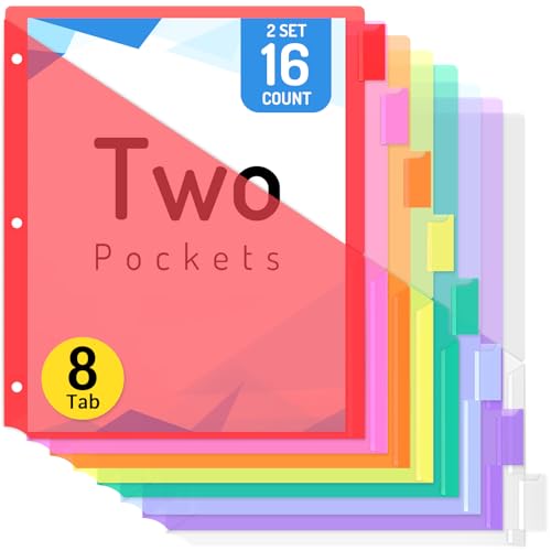Forvencer 16 Count Dividers with Two Pockets, 8 tabs Binder Dividers for 3 Ring Binder Organizer, Multicolor, 2 Sets - Image 1