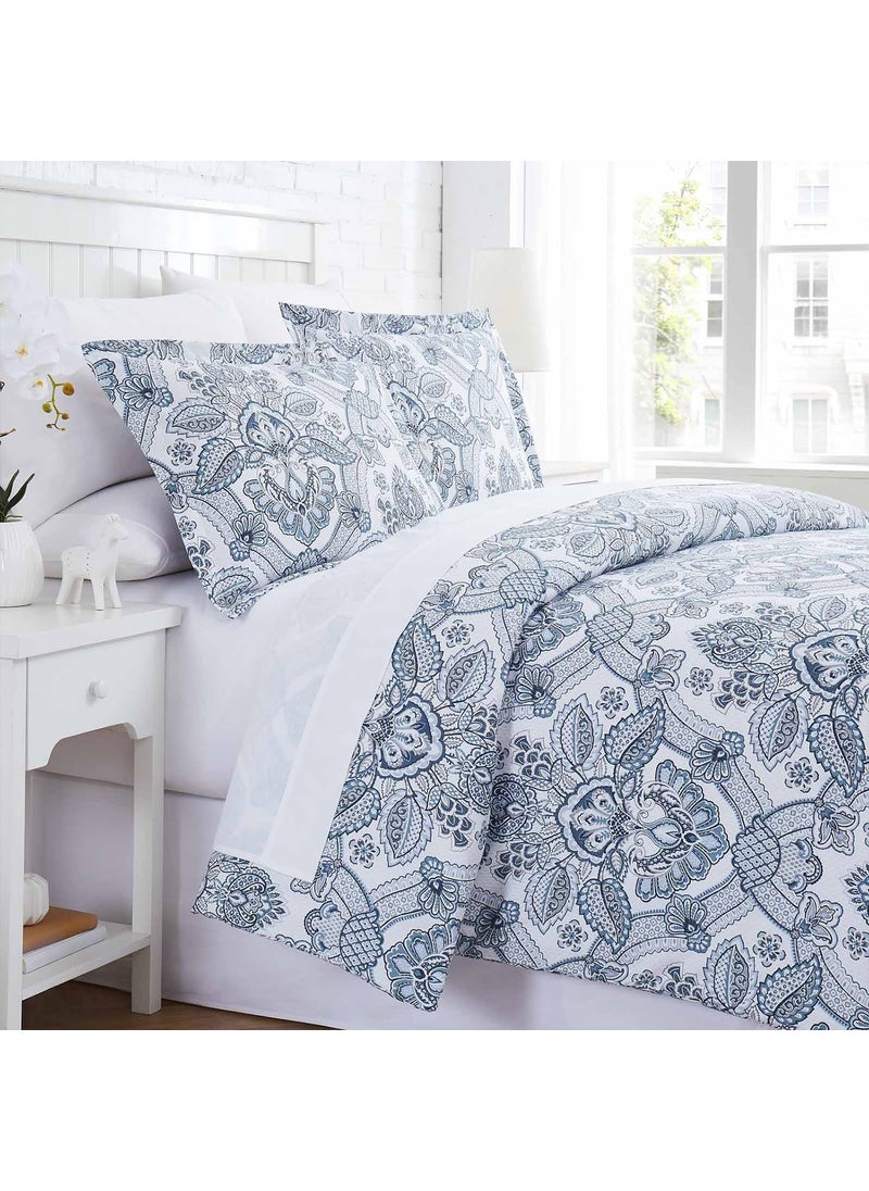 Southshore Fine Living, Inc. Southshore Fine Living Inc Oversized Comforter King Bedding Set Down Alternative AllSeason Warmth Reversible Bohemian Paisley Bedspread 3Piece and 2 Matching Shams CaliforniaKing Blue 
