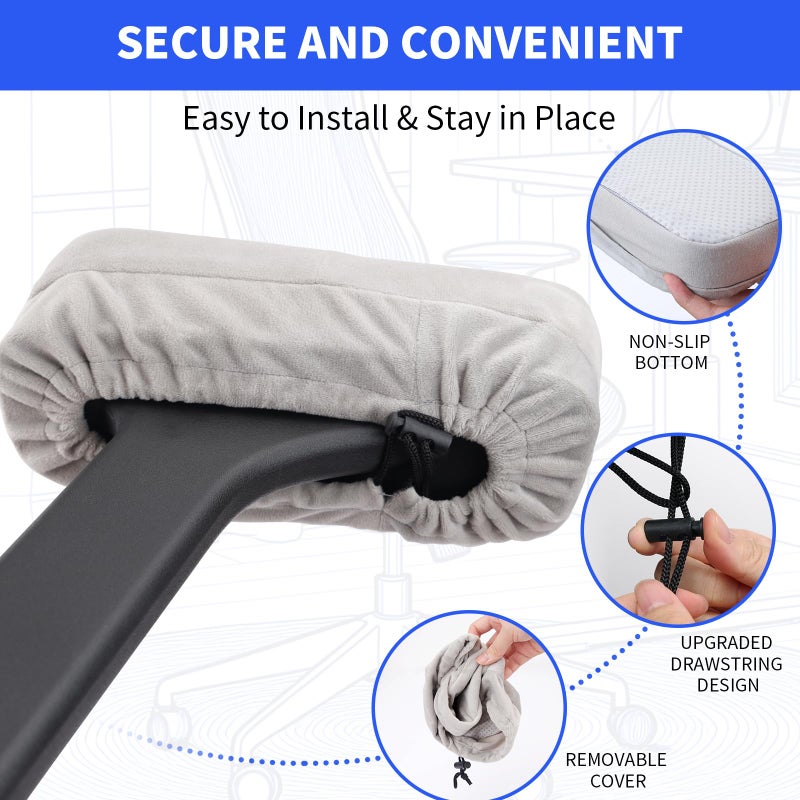 YOUFi Office Chair Arm Pads Extra Soft Velvet Arm Rest Covers for Elbows & Forearms Pressure Relief, Set of 2 Armrest Covers for Desk Chair, Gaming Chair (Gray) - Image 5