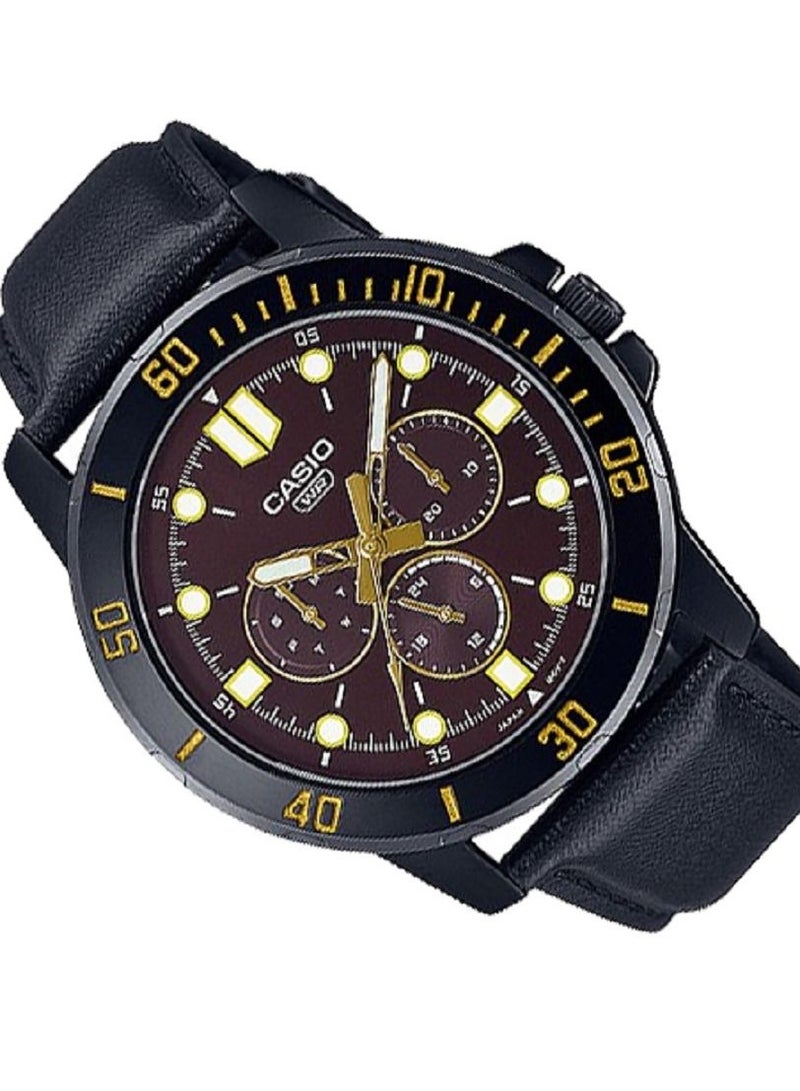 كاسيو ساعة كاسيو للرجال - انالوج ، بعقارب متعددة - بمينا اسود وبسوار جلدي MTP-VD300BL-5EUD - Image 2