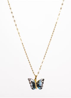 The Black Pearl Accessories Stainless Steel Necklace Golden with a Black Blue Butterfly Pendant  - Image 2