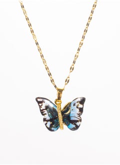 The Black Pearl Accessories Stainless Steel Necklace Golden with a Black Blue Butterfly Pendant  - Image 1