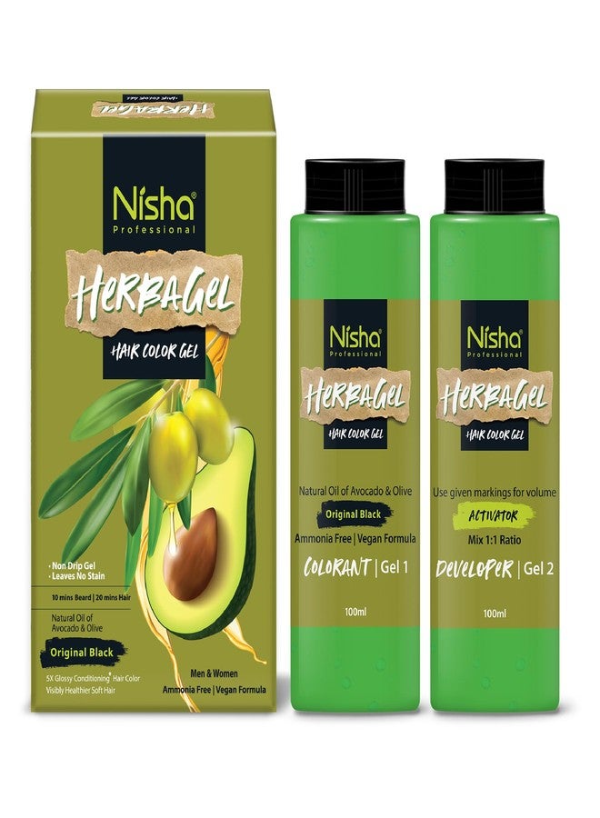 Nisha Herba Gel Hair Colour Gel, Original Black 100ml + 100ml | No Ammonia, No Stain, Non-Drip Vegan Formula | Permanent Hair Colour & Hair Dye | 100% Grey Coverage & Long-Lasting Shine - Image 1
