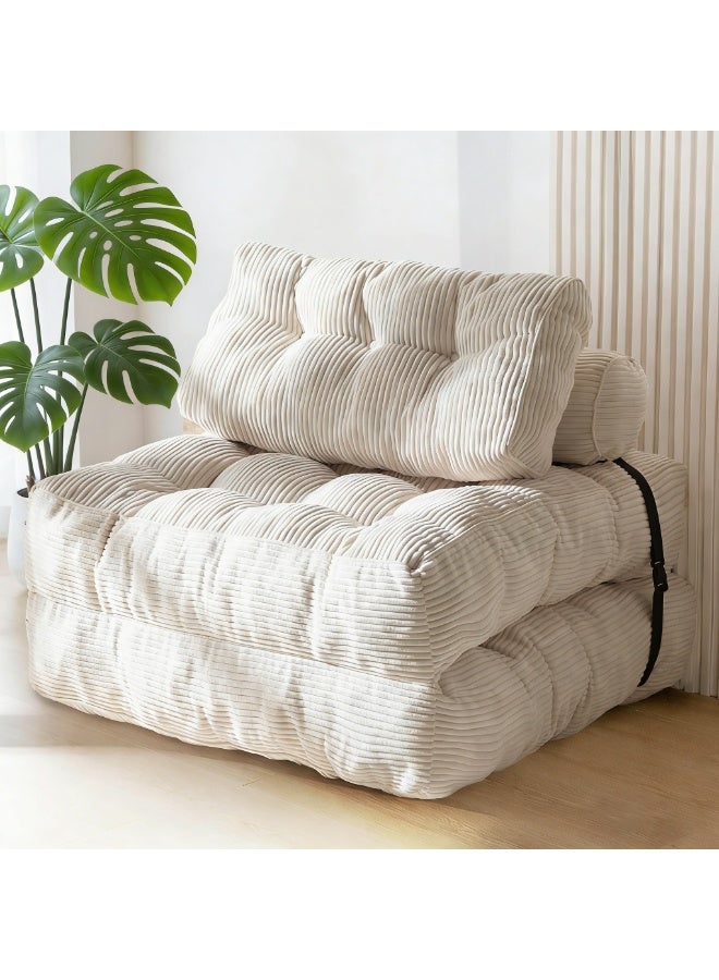 Chulovs Single-Size Convertible Sofa Bed – Foldable Sleeper Chair with Pillow, Collapsible Mattress & Back Support, White Floor Lounge for Home Use - Image 1
