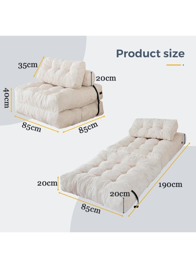 Chulovs Single-Size Convertible Sofa Bed – Foldable Sleeper Chair with Pillow, Collapsible Mattress & Back Support, White Floor Lounge for Home Use - Image 2