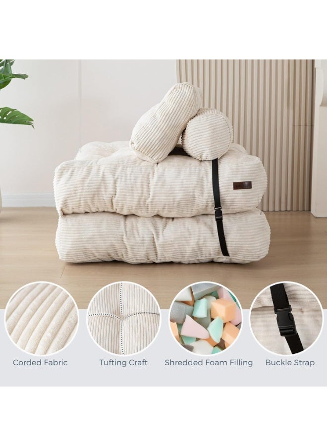 Chulovs Single-Size Convertible Sofa Bed – Foldable Sleeper Chair with Pillow, Collapsible Mattress & Back Support, White Floor Lounge for Home Use - Image 5