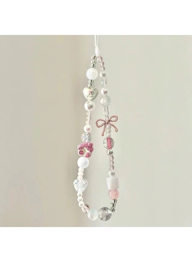 NIBEMINENT Beaded Phone Lanyard, Anti Lost Removable Wrist Strap, Small House Beaded Bracelet Pendant, Phone Keychain Lanyard