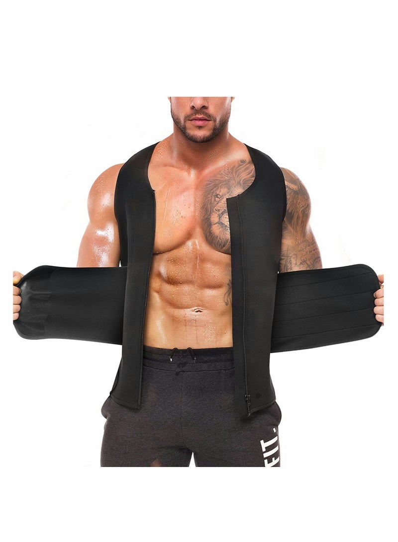KASTWAVE Sauna Vest with Waist Trainer for Men, 2 in 1 Mens Abdomen Trainer Neoprene Slimming Workout Vest Shaper Promotes Healthy Sweat, Weight Loss, Lower Back Posture - Image 1