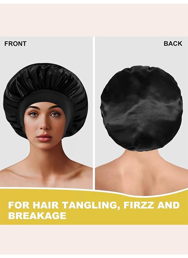 BOFAN Women's Silk Satin Sleeping Set - Hair-Caring Bonnet with Matching Eye Mask & Scrunchie, Elastic Black Night Cap for Comfortable Sleep  - Image 4