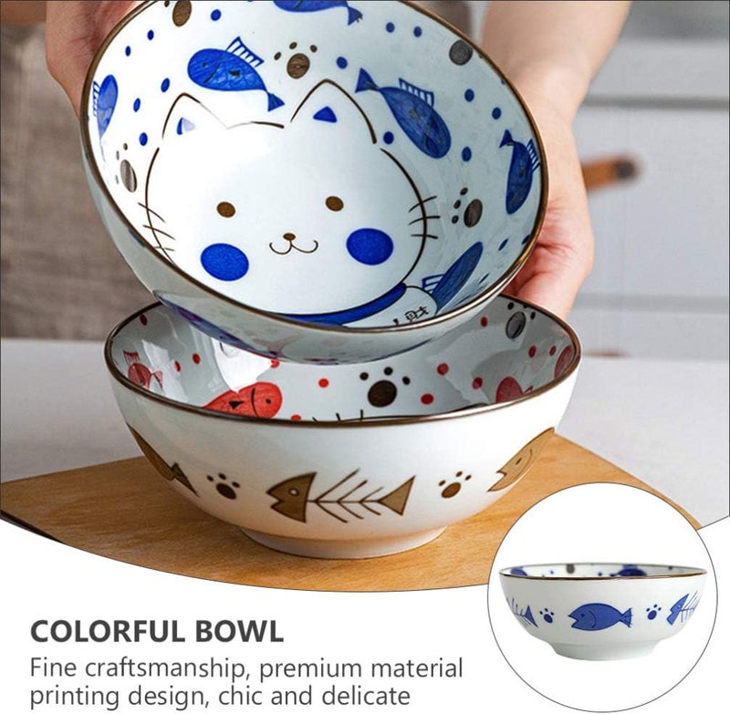 woobles Japanese Style Ramen Bowl Ceramic Bowl Asian Bowls Rice Bowl Salad Bowl Fruit Dessert Bowl Soup Bowl Noodle Bowl Serving Dish for Appetizer Salad SnackCeramic Serving Bowl Blue - Image 2