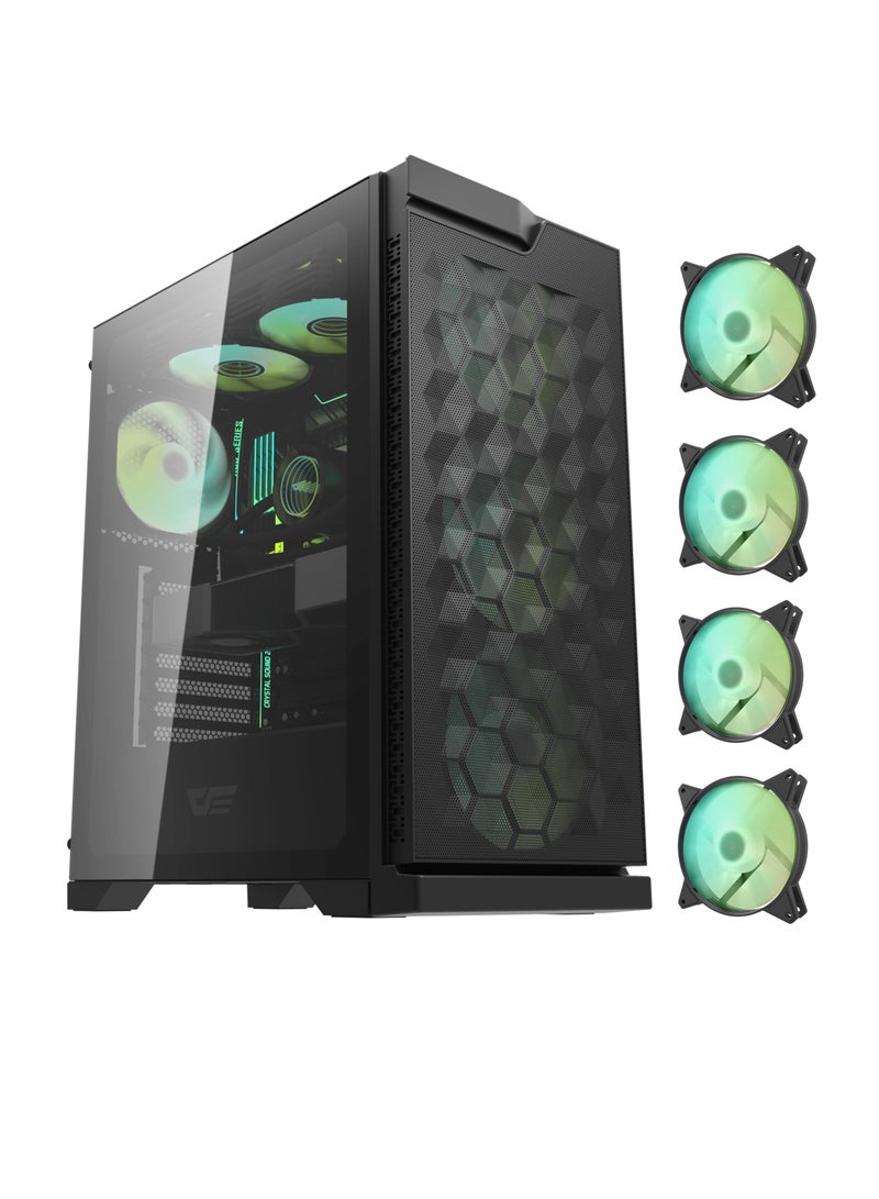 Darkflash DK361 ATX/M-ATX/Mini ITX Mesh Type Computer Case With Pre-Installed 4 ARGB Fans, USB 3.0, Tempered Glass Side Panel, Supports Up to 360mm Radiators - Gaming PC Case - Image 1