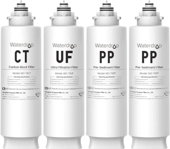 Waterdrop 2TSPP, TSUF, TSCT Under Sink Water Filter, Replacement for Waterdrop TSU Ultra-Filtration Under Sink Water Filter System