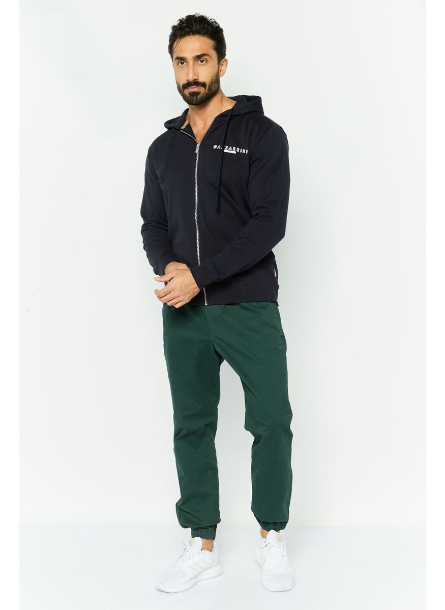 Gazzarrini - Men Hooded Long Sleeve Brand Logo Sweatshirt, Navy - Image 1