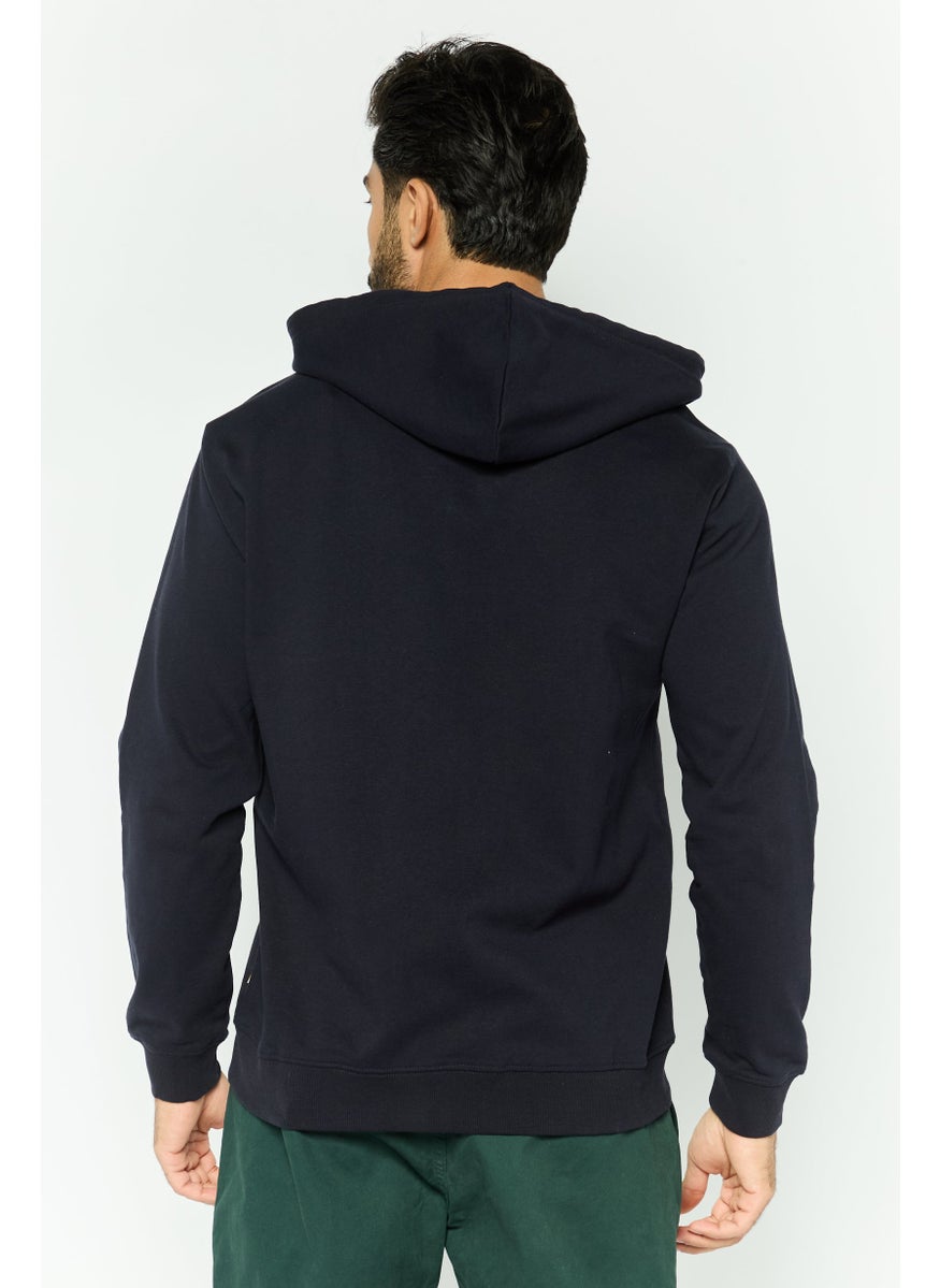 Gazzarrini - Men Hooded Long Sleeve Brand Logo Sweatshirt, Navy - Image 1
