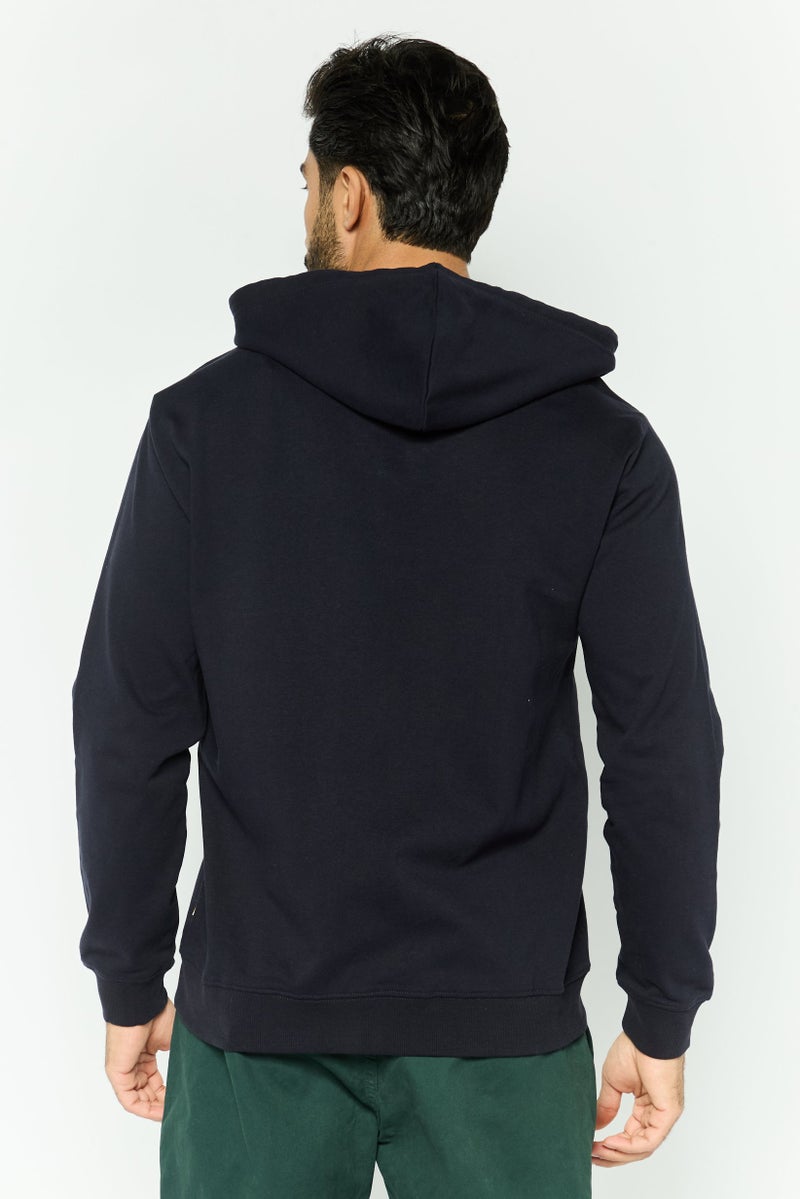 Gazzarrini Men Hooded Long Sleeve Brand Logo Sweatshirt, Navy - Image 2