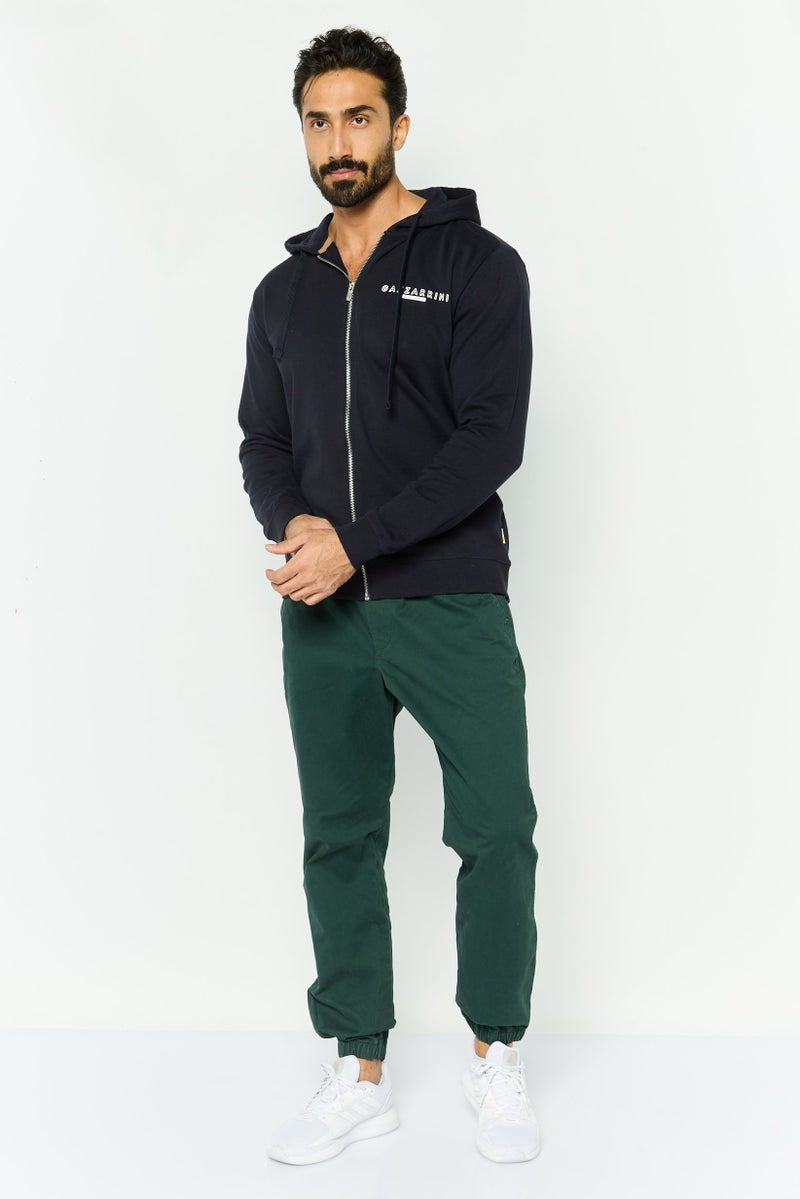 Gazzarrini Men Hooded Long Sleeve Brand Logo Sweatshirt, Navy - Image 4