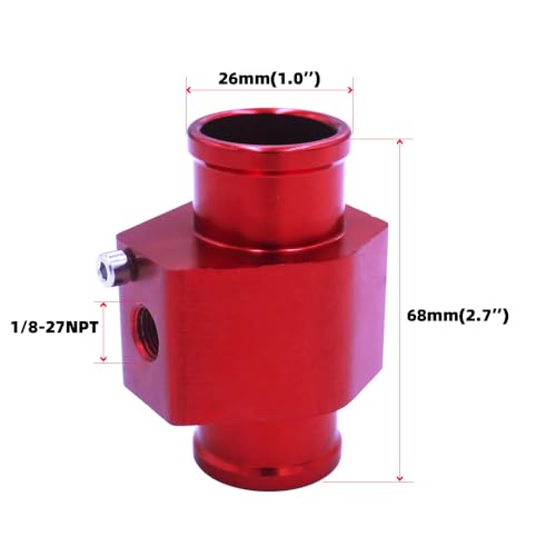 LZKZPY Universal Water Temp Joint Pipe Water Temp Temperature Joint Pipe Sensor Gauge Radiator Hose Adapter, (Red, 26mm) - Image 2