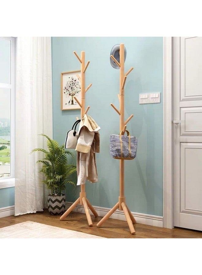 Ash & Roh Ash & Roh® Wooden Tree Coat Rack with 3 Adjustable Sizes, 8 Hooks, Free Standing Solid Coat Hanger Stand for Clothes, Garment, Hats, Umbrellas, Scarves in Hallway (Primary)  - Image 2