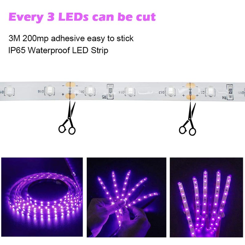 LightingWill LED UV Black Light Strip Kit, 16.4FT/5M Ultraviolet Waterproof IP65 3528 300LEDs, 395nm-405nm Blacklight for DJ Bar Club Party Decor Night Fishing with 12V Power Supply - Image 4