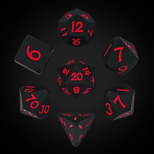 IUSTIDIE 7Die Silicone DND Dice Polyhedral Dice DD Dice Set Round Edges Soft Perfect Bouncer for DD RPG Bar Pub Club Classroom Party GamesBlack wRed Numbers - Image 1
