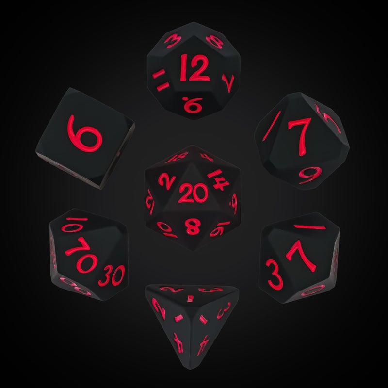IUSTIDIE 7Die Silicone DND Dice Polyhedral Dice DD Dice Set Round Edges Soft Perfect Bouncer for DD RPG Bar Pub Club Classroom Party GamesBlack wRed Numbers - Image 3