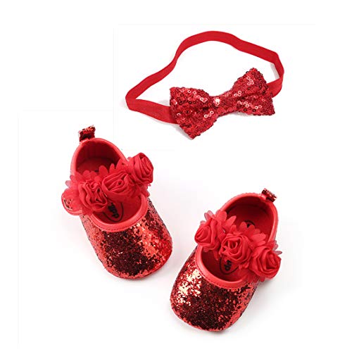 OAISNIT Baby Girl Mary Jane Flats Sparkly Soft Infant Princess Dress Crib Shoes with Headband - Image 3
