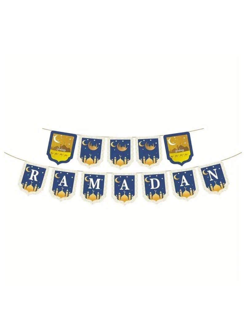 LDQ 1 Pcs Ramadan Banner Party Decoration Room Decorated, Blue Lent Moon Wall Ramadan Decoration Pull Flags - Image 4