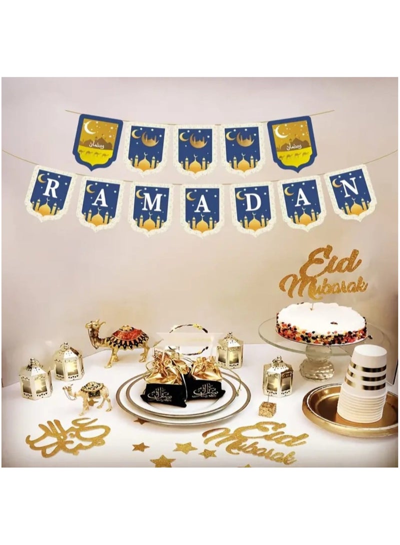 LDQ 1 Pcs Ramadan Banner Party Decoration Room Decorated, Blue Lent Moon Wall Ramadan Decoration Pull Flags - Image 3