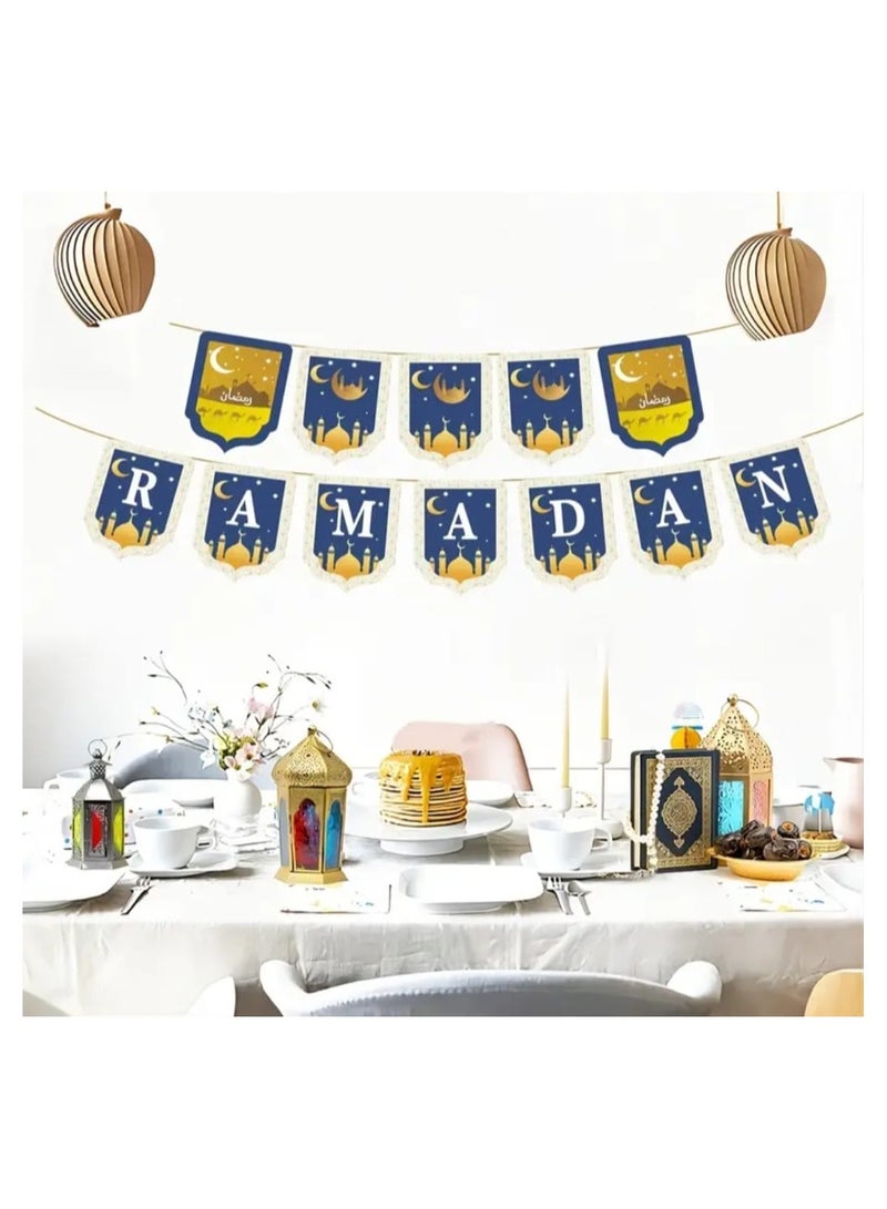 LDQ 1 Pcs Ramadan Banner Party Decoration Room Decorated, Blue Lent Moon Wall Ramadan Decoration Pull Flags - Image 2