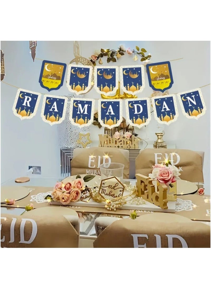 LDQ 1 Pcs Ramadan Banner Party Decoration Room Decorated, Blue Lent Moon Wall Ramadan Decoration Pull Flags - Image 5
