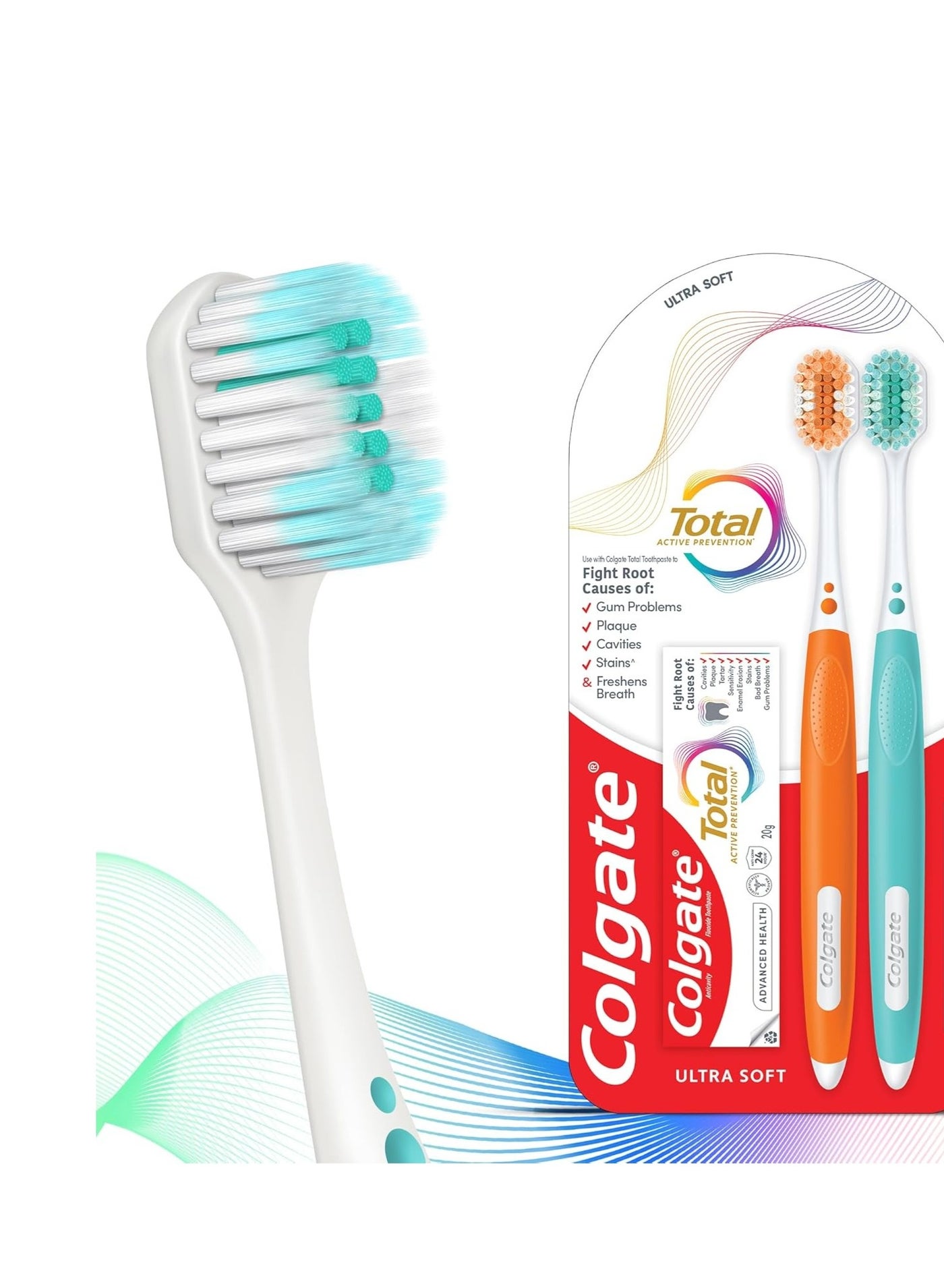 Colgate Toothbrush Total (2pcs) | 2X More Ultra Soft Bristles with Total Advanced Toothpaste 20g