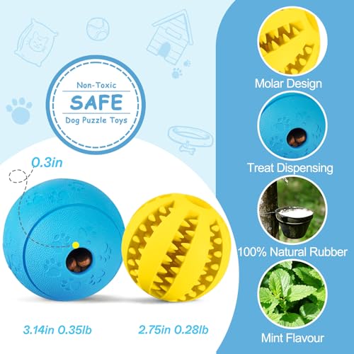 HIPPIH Dog Puzzle Toys 2 Pack, Dog Enrichment Toys for Large Dogs & Small Dogs, Puppy Balls for Treat Dispensing, Durable Balls for Teeth Cleaning/IQ Training/Chewing - Image 2