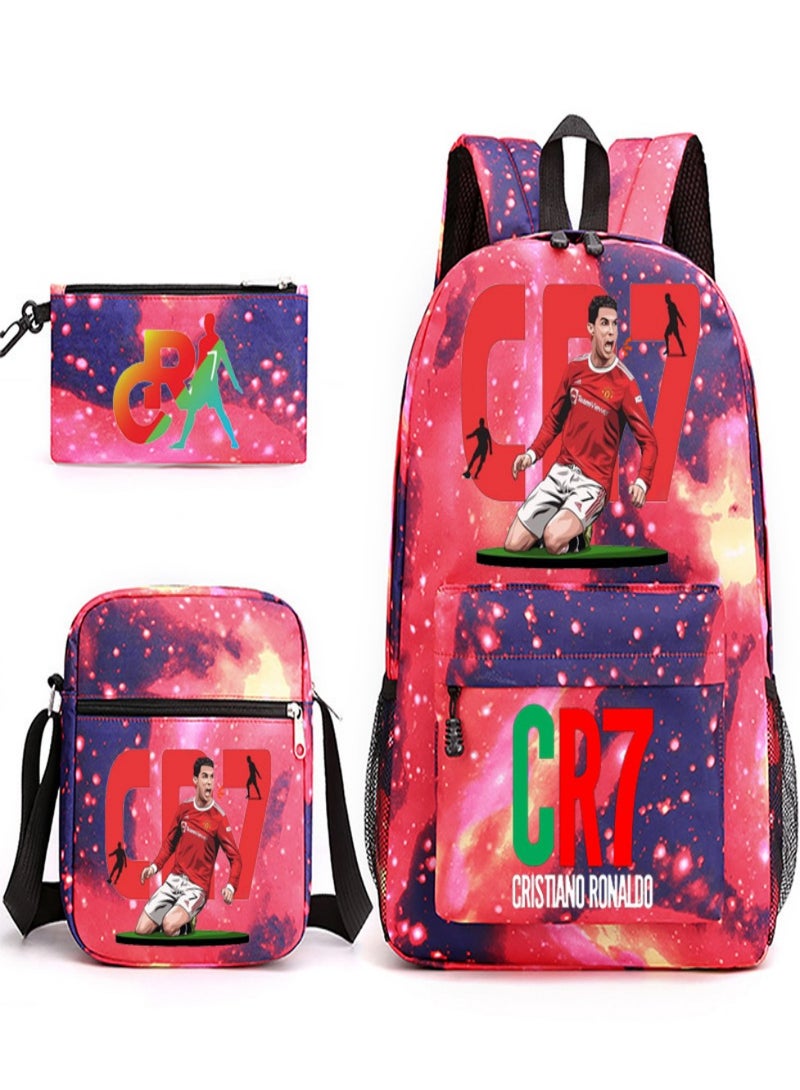 C Ronaldo Children Backpack Schoolbag Teen Student School Book bag with Lunch Box Pen Case 3 in 1 for Kids