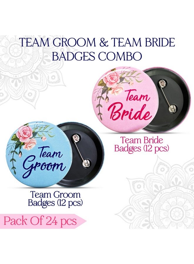 Zyozique ® Team Groom & Team Bride Badges Combo - Team Groom Badges, Team Bride Badges for Bride, Family & Friends- Wedding Party Badges, Ladki Wale Badges (Pack Of 24) - Image 2