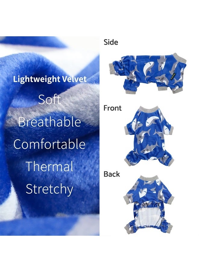 Fitwarm Shark Dog Pajamas, Dog Clothes for Small Dogs Girl Boy, Pet Onesie with Feet, Cat Outfit, Lightweight Velvet, Royal Blue, XS - Image 3