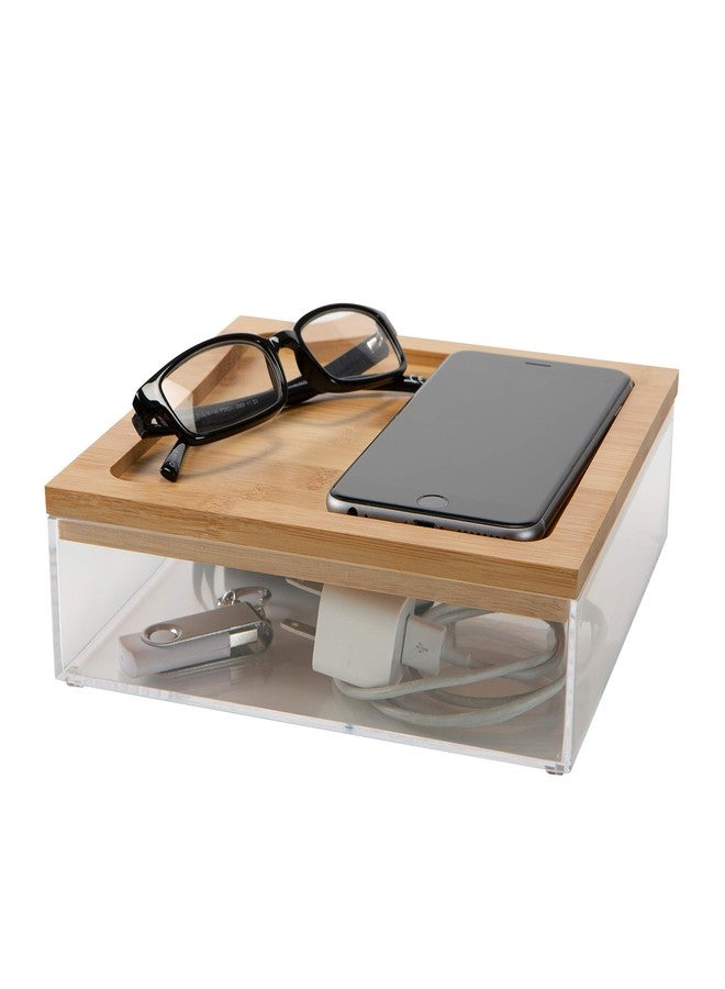 Simplify Large Square Bamboo Organizer | See-Through | Jewelry | Makeup | Cosmetics | Accessories | Bathroom & Bedroom | Vanity & Countertop | Lidded Boxes | Super Clear - Image 1