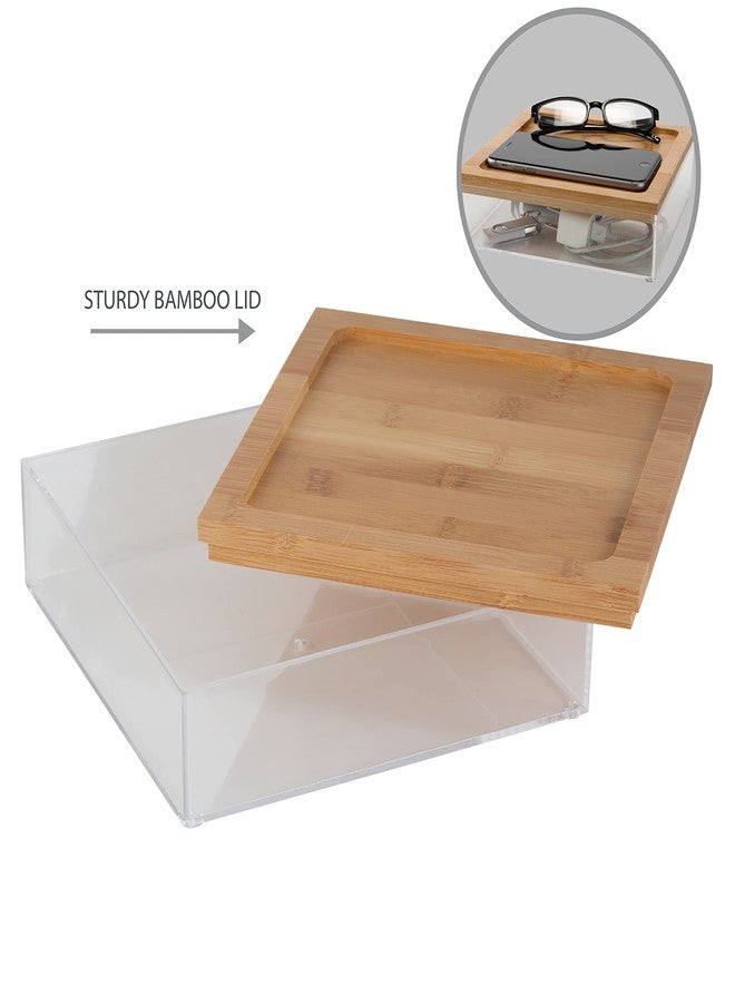 Simplify Large Square Bamboo Organizer | See-Through | Jewelry | Makeup | Cosmetics | Accessories | Bathroom & Bedroom | Vanity & Countertop | Lidded Boxes | Super Clear - Image 4