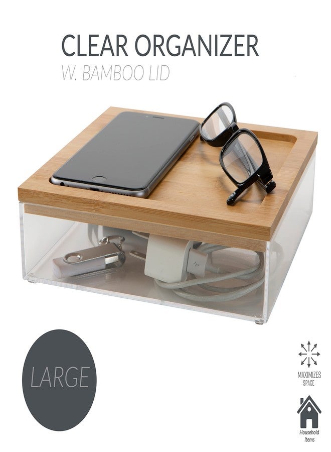 Simplify Large Square Bamboo Organizer | See-Through | Jewelry | Makeup | Cosmetics | Accessories | Bathroom & Bedroom | Vanity & Countertop | Lidded Boxes | Super Clear - Image 2
