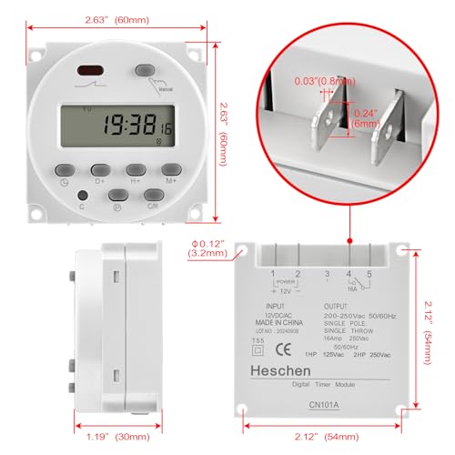 Heschen Digital LCD Power Weekly Programmable Timer Relay Switch, CN101A, DC12V 16Amp, SPST - Image 2