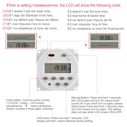 Heschen Digital LCD Power Weekly Programmable Timer Relay Switch, CN101A, DC12V 16Amp, SPST - Image 5
