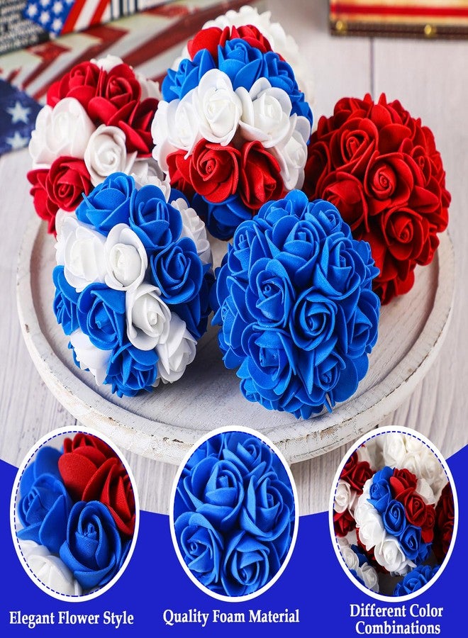 Maysing 6 Pcs Patriotic Rose Flower Balls, 3.5'' Red White Blue Decorative Balls for 4th of July, Memorial Day, Independence Day, Home Party Decor, Vase Bowl Filler Table Centerpiece Craft Supplies - Image 4